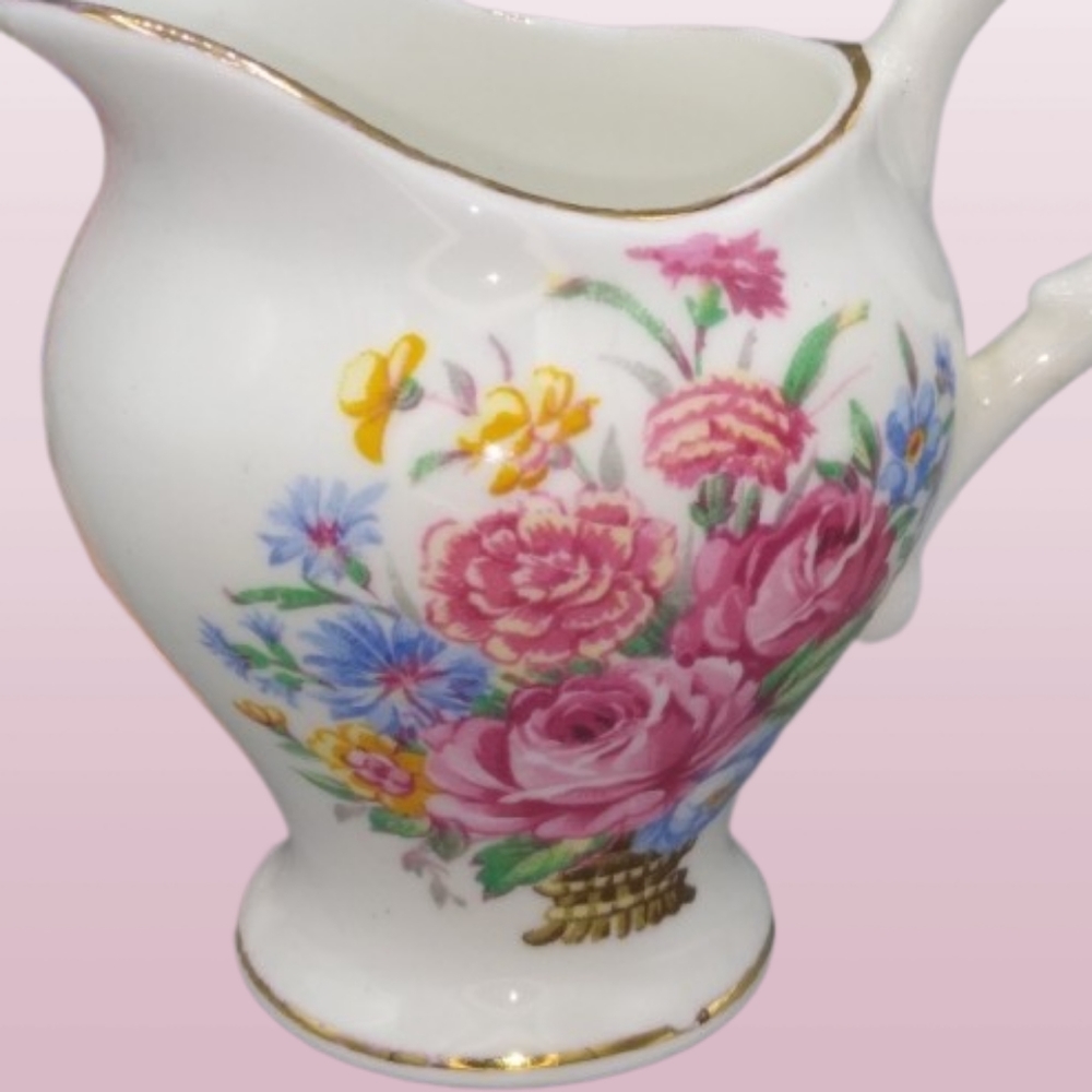 Royal Stuart Spencer Stevenson Bone China Demitasse Floral Sugar Creamer Vintage - Picture 6 of 12